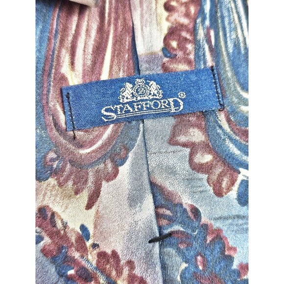 Vtg Stafford All Silk Paisley Tie Multicolor Blue & Burgundy Men Classic Necktie - Picture 6 of 7